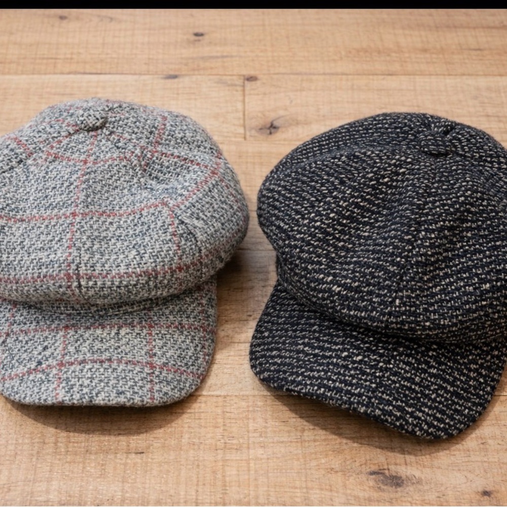 Wool Tweed Newsboy Caps - Gray Plaid & Black Herringbone